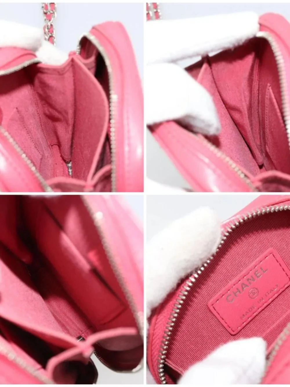 CHANEL Phone Pouch Lamb Skin Pink Silver CC Auth ka4502M